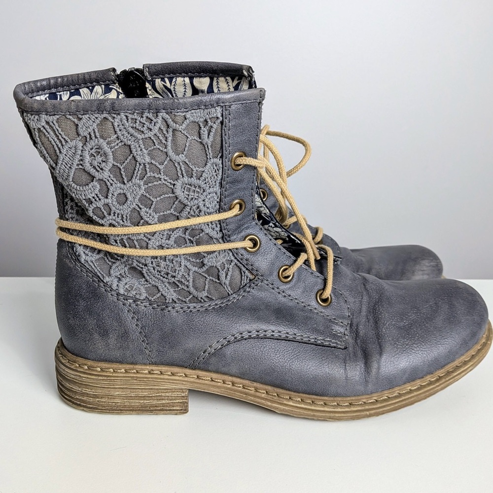 Rieker Women’s Greyish Blue Leather Lace-Up Ankle Boots – EU 37